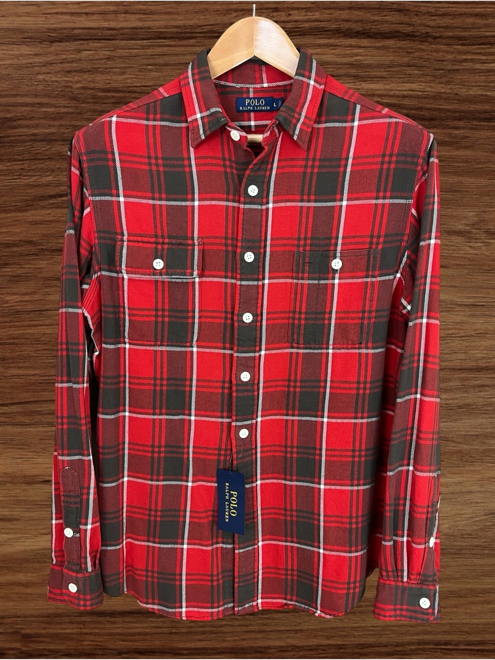Polo Ralph Lauren Red Green Plaid Woven Flannel Shirt Size Large